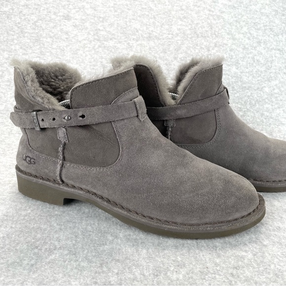 UGG Shoes - UGG Elisa Genuine Shearling Ankle Bootie Gray Womens 8.5